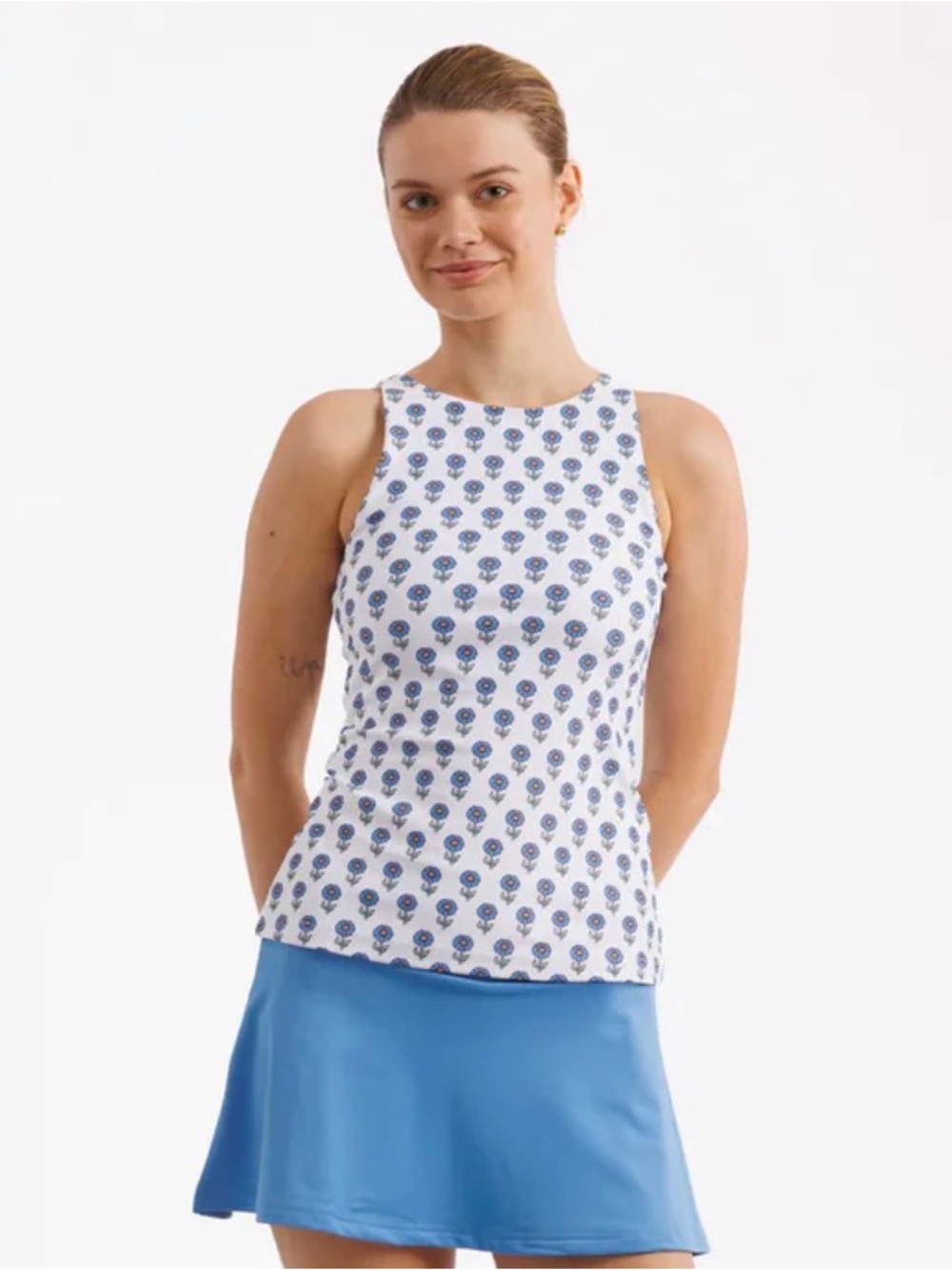 Smith & Quinn Kennedy Avalon Bloom Blue White Floral Printed High-Neck Top Sz M